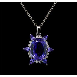 GIA Cert 28.43 ctw Tanzanite and Diamond Pendant With Chain - 14KT White Gold