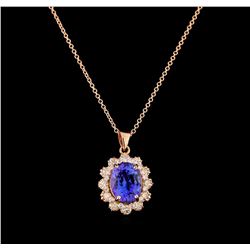 3.80 ctw Tanzanite and Diamond Pendant With Chain - 14KT Rose Gold