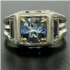 Image 6 : Antique Art Deco 18kt White Gold 1.25 ctw Aquamarine and Diamond Ring
