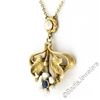 Image 4 : Antique Art Nouveau 14kt Yellow Gold Natural Pearl and Sapphire Tulip Pendant Ne
