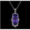 Image 2 : 20.72 ctw Tanzanite and Diamond Pendant With Chain - 14KT White Gold