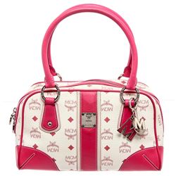 MCM Pink & White Visetos Coated Canvas Leather Tote Bag