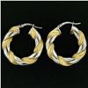 Image 3 : Italian 18K Two Tone Gold 27mm Textured Twisted Drill Bit Pattern Hoop Earrings