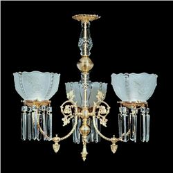 Crystal & Brass Victorian Style Rose Floral Parlor Chandelier