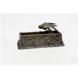 Signed Bronze Songbird Planter Box Sculpture