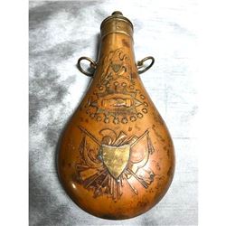 19thc ( Possibly Confederate ) Embossed Brass Patriotic Emblem Shot Flask