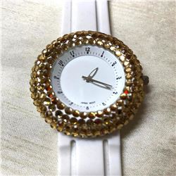 Vintage Enamel & Rhinestone Rubber Band Wristwatch
