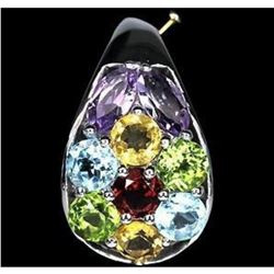 Rainbow Multi-Gemstone & Sterling Silver Slider Pendant