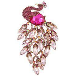 Pink Crystal Peacock Costume Brooch Pin