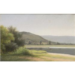 Attributed to Max Eglau, Hills & Lake Painting