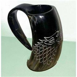 Viking-style Carved Ox Horn Wolf Mug