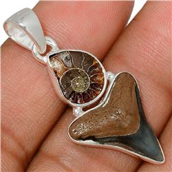 Prehistoric Shark Tooth & Ammonite Sterling Silver Pendant