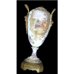 19thc Sevres Porcelain Gilt Bronze Handled Urn