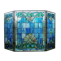 Tiffany-style Art Glass Shell Theme Folding Fireplace Screen