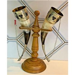 Vintage Mid-century Russian Dagestan Drinking Horn Set
