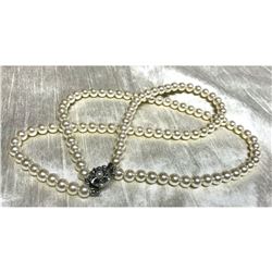 Vintage Mid-Century Faux Pearl Double Strand Costume Choker Necklace
