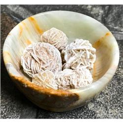Small Banded Onyx Carved Gemstone Bowl, Desert Rose Formations
