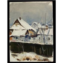 20thc Russian School, Winter Landscape, Signed Oil Painting
