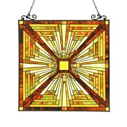 Tiffany Style Mission Stained Glass Hanging Window Panel