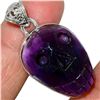 Image 2 : Rainbow Fluorite Carved Skull Sterling Pendant
