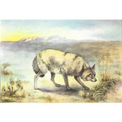 1920's Coyote Color Lithograph Print
