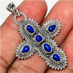 Afghanistan Lapis Lazuli & Sterling Silver Cross Pendant