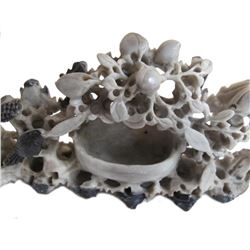 Chinese Soapstone Carving Bixi, Birds Trees