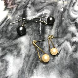 Two Pairs Vintage Gold & Silver Pearl Earrings