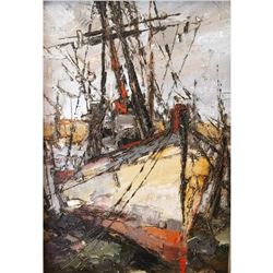 Signed Abstract OIl Painting, Sailing Boat