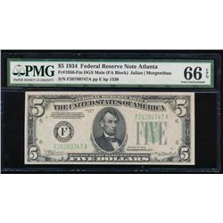 1934 $5 Atlanta Federal Reserve Note PMG 66EPQ