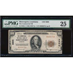 1929 $100 Shreveport National Bank Note PMG 25