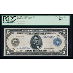 1914 $5 Kansas City Federal Reserve Note PCGS 64