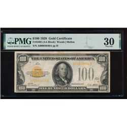 1928 $100 Gold Certificate PMG 30