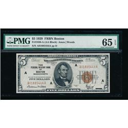 1929 $5 Boston Federal Reserve Bank Note PMG 65EPQ