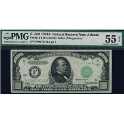 1934A $1000 Atlanta Federal Reserve Note PMG 55EPQ