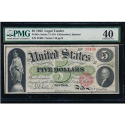 1862 $5 Legal Tender Note PMG 40