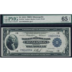 1918 $1 Minneapolis Federal Reserve Bank Note PMG 65EPQ