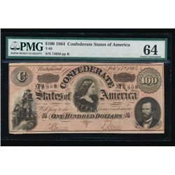 1864 $100 Confederate States of America Note PMG 64