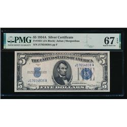 1934A $5 Silver Certificate PMG 67EPQ