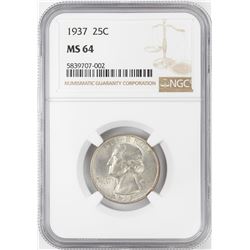 1937 Washington Quarter Coin NGC MS64