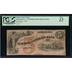 1800's $5 Timber Cutters Bank Note PCGS 12