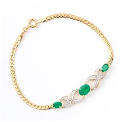 Plated 18KT Yellow Gold 1.80ctw Green Agate and Diamond Bracelet