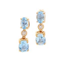 Plated 18KT Yellow Gold 2.80ctw Blue Topaz and Diamond Earrings