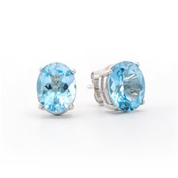 Plated Rhodium 5.65ctw Blue Topaz Earrings