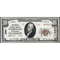 1929 $10 Peoples NB of Washington, Pennsylvania CH# 9901 National Currency Note