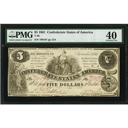 1861 $5 Confederate States of America Note PMG 40