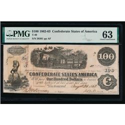 1862-63 $100 Confederate States of America Note PMG 63