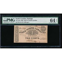 1862 Ten Cent Raleigh NC Obsolete Note PMG 64EPQ