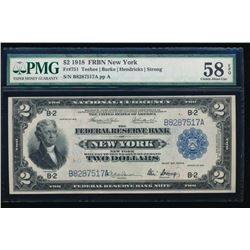 1918 $2 New York Federal Reserve Bank Note PMG 58EPQ