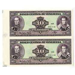 Banco Central De Venezuela, 1986 Progress Proof Uncut Pair.